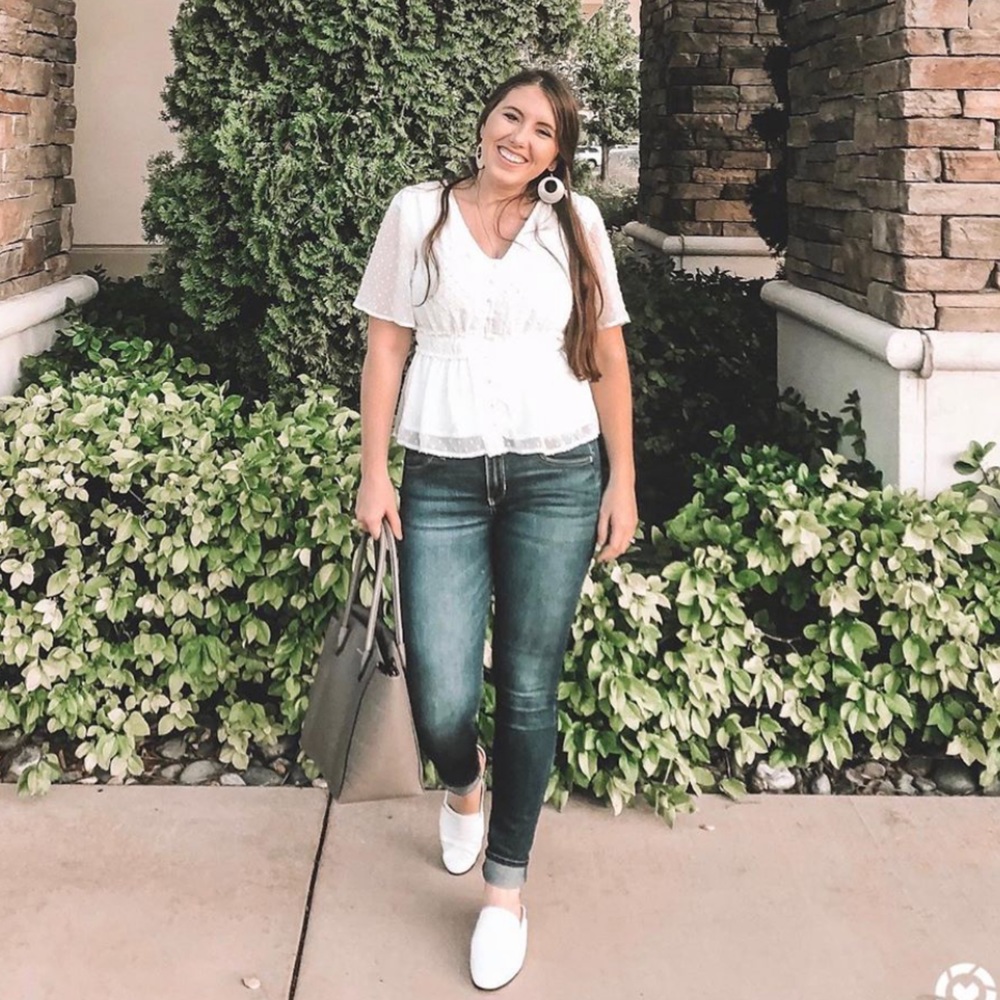 Button down white polka dot shirt